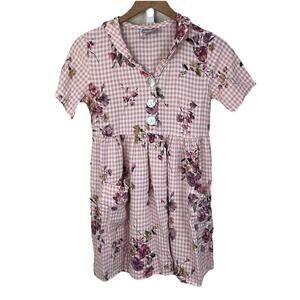 Vintage 90s Dressing Clio Babydoll Mini Dress Women’s Small Pink Plaid Floral